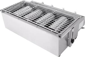 Barbecue - Barbecue a gas - 4 bruciatori - Senza fumo - Regolabile in altezza - Piastra in acciaio inox - Facile da pulire - Per esterni - Argento