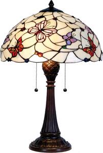 Clayre & Eef Lampada da tavolo Tiffany Ø 41x60 cm Beige Purple Glass Butterfly