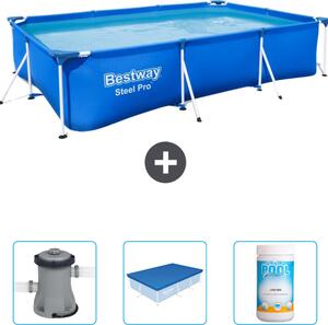 Piscina Bestway Steel Pro rettangolare - 300 x 201 x 66 cm - blu - include pompa - copertura - cloro