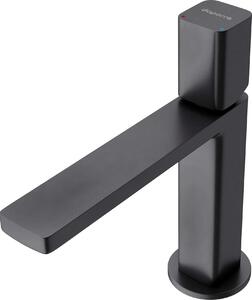 Doporro Miscelatore Monocomando per Lavabo Bagno Senza Leva, Rubinetto con Flessibili Acqua Calda Fredda in Ottone Nero Opaco H 19,6 cm WAO-7901