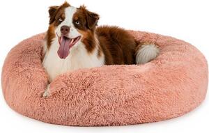 Lionto Donut dog bed, divano rotondo per cani con rivestimento in peluche e borchie antiscivolo, morbido e accogliente, diametro 100 cm, rosa