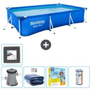 Piscina Bestway Pro rettangolare in acciaio - 300 x 201 x 66 cm - blu - pompa inclusa - tenda da sole - pacchetto manutenzione - filtro - pavimento in piastrelle