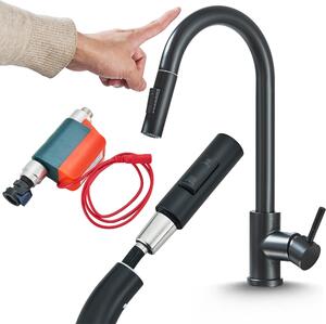 Rubinetto da cucina Ari TOTTO con doccetta estraibile, sensore touch, beccuccio girevole a 360 gradi, nero, cartuccia Vetroceramica