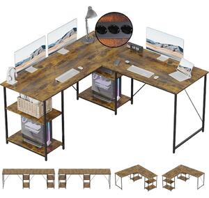 ZELURXX Scrivania angolare Scrivania da gaming con ripiano, porta USB e presa di corrente (1 tavolo), scrivania per computer a forma di L da 140 cm, tavolo per PC da ufficio