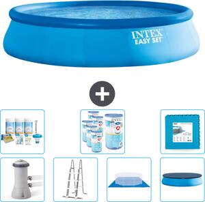 Piscina gonfiabile rotonda Easy Set di Intex - 457 x 107 cm - blu - pompa inclusa - scaletta - telo per il pavimento - pacchetto di manutenzione della copertura - filtro - piastrelle per il pavimento