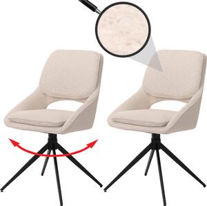 Set di 2 sedie per sala da pranzo HWC-N73, sedia da cucina, girevole a ritorno automatico, tessuto/tessuto boucle (540g/m²) Oeko-Tex ~ crema