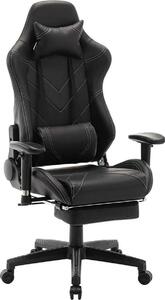 Sedia da gioco Happyment Luxe - Sedia ergonomica da gioco e da ufficio con poggiapiedi - Regolabile in altezza - Nero - Pelle finta