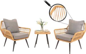 Set in poly-rattan HWC-N34, set da balcone set da giardino gruppo di sedute sedia tavolo laterale ~ grigio scuro
