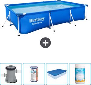 Piscina Bestway Pro rettangolare in acciaio - 300 x 201 x 66 cm - Blu - Pompa inclusa - Filtro - Copertura - Cloro