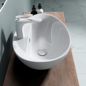 Doporro Lavabo da Appoggio in Vetroceramica Bianco Lucido, Lavandino Bagno Moderno con Foro Rubinetto e Rivestimento Nano 59x39x21 cm Br¹ssel302