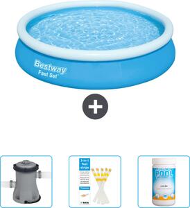 Bestway piscina gonfiabile rotonda ad ambientazione rapida - 366 x 76 cm - blu - include pompa - strisce di test - cloro