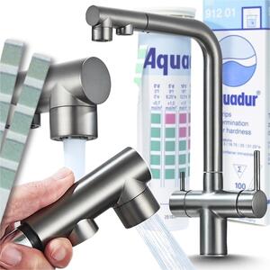 Rubinetto da cucina Ari Venom 2 con doccetta estraibile, collegamento per filtro acqua, canna girevole 360, grafite