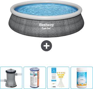 Bestway piscina gonfiabile rotonda ad ambientazione rapida - stampa rattan - 457 x 84 cm - inclusa pompa - filtro - strisce reattive - cloro