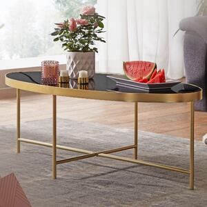 FineBuy Vetro nero - Ovale 110 x 56 cm con struttura in metallo dorato | Grande soggiorno | Tavolo da salotto tavolo in vetro