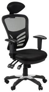 Sedia da ufficio ergonomica girevole HG-0001H, base in nylon, braccioli regolabili, poggiatesta, nero