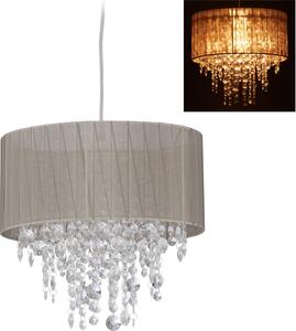Relaxdays Lampada a sospensione in cristallo, paralume in organza, E27, soggiorno, lampada a sospensione, A x P: 129 x 32 cm, grigio/argento