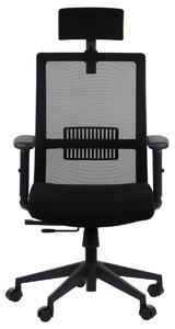 Sedia da ufficio ergonomica girevole RIVERTON M/H, braccioli regolabili, poggiatesta, schienale in rete, sedile scorrevole (avanti-indietro), nero