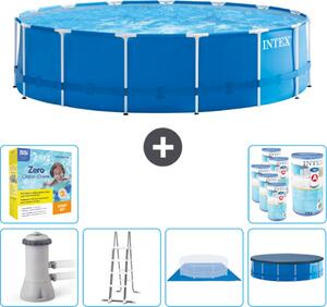 Piscina Intex con struttura rotonda - 457 x 122 cm - blu - compresa pompa - scala - telo di fondo - confezione di manutenzione della copertura - filtro