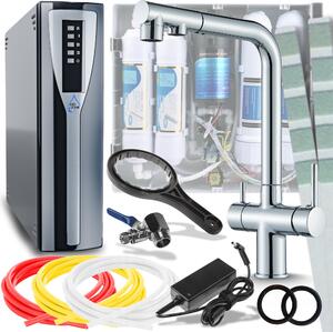 Ari Venom 2 - Miscelatore da cucina a 3 vie cromato, estraibile a 360°, con filtro per acqua a osmosi inversa RO Pad e sistema di nanofiltrazione da incasso