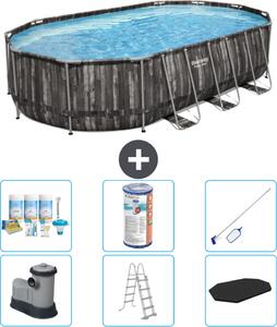 Piscina Bestway Oval Power Steel - 610 x 366 x 122 - Grigio - compresa pompa - scala - copertura pacchetto manutenzione - filtro - kit pulizia