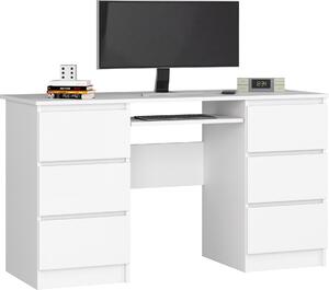 Scrivania per PC AKORD A11 di colore bianco con 6 cassetti L135 x H77 x P50 cm