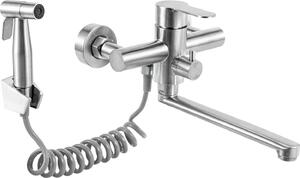 Rubinetto da cucina - Rubinetto a parete - Orientabile a 360° - 3 tipi di getto - Doccetta - Acciaio inossidabile 304 - Risparmio idrico - Argento