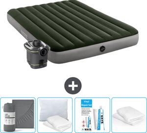 Letto ad aria Intex - 2 persone - 152 x 203 x 25 cm - Verde - Incluso pompa - Lenzuolo di ricambio - Bacio - Set di riparazione en Protezione cuscino