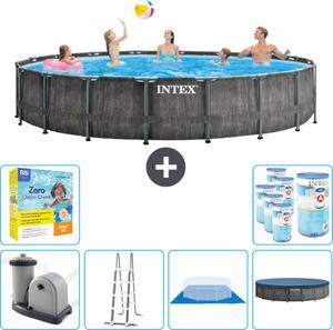 Piscina Intex Round Prism Frame Greywood - 549 x 122 cm - compresa pompa - scaletta - telo di fondo - pacchetto manutenzione copertura - filtro