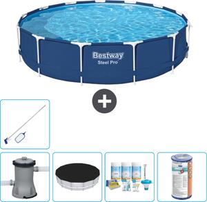 Piscina Bestway Round Steel Pro - 396 x 84 cm - blu - inclusa copertura della pompa - pacchetto di manutenzione - filtro - kit di pulizia