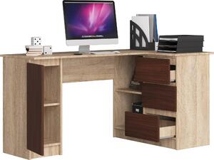 BDW, scrivania angolare destra, 3 cassetti, 4 ripiani, rovere Sonoma / Venga