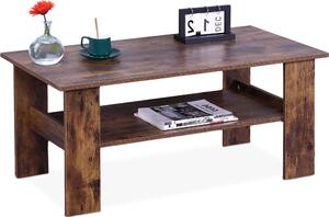 Tavolino Relaxdays, LxPxA: 43,5x100x50 cm, tavolino da salotto con ripiano inferiore, tavolino da divano moderno, effetto legno, marrone