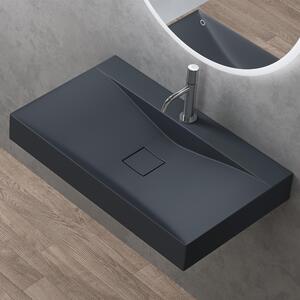 Doporro Lavabo da Appoggio o Sospeso Rettangolare 80 cm in Marmoresina Antracite Opaco, Lavandino Bagno con Foro per Rubinetto Colossum810