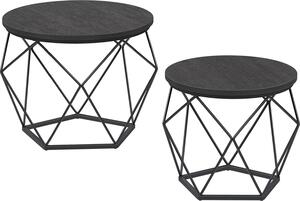 VASAGLE Tavolini rotondi, set di 2 tavolini, stile moderno, piano estraibile, struttura in acciaio, per soggiorno, nero