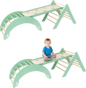 Arco di arrampicata altalena in legno + scivoli bifacciali + triangolo di arrampicata per bambini | parco giochi | giocattoli Montessori | tavola a dondolo
