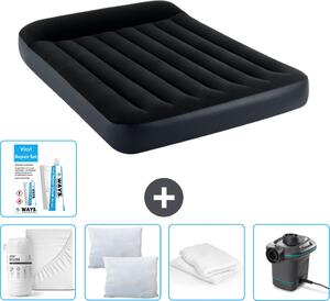 Letto ad aria Intex - Letto matrimoniale - 137 x 191 x 25 cm - Blu scuro - Consegna inclusa Lenzuolo di ricambio - Bacio - Pompa - Set di riparazione e protezione del cuscino