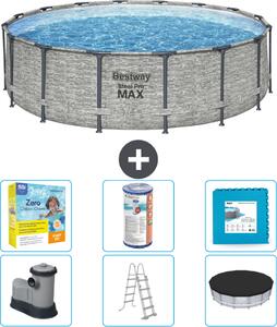 Piscina Bestway Round Steel Pro MAX - stampa su pietra - 488 x 122 cm - inclusa pompa - scala - copertura pacchetto manutenzione - filtro - pavimento in piastrelle
