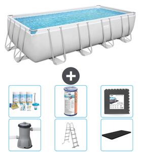 Piscina rettangolare Bestway Power Steel - 488 x 244 x 122 - Grigio, comprensiva di pompa - scala - pacchetto di manutenzione della copertura - filtro - piastrelle del pavimento