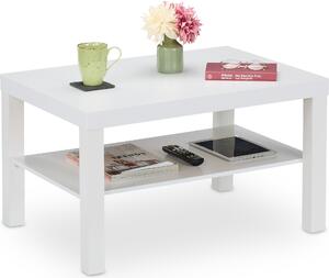 Tavolino Relaxdays con ripiano, A x L x P: 45 x 79 x 55 cm, vano portaoggetti, MDF, soggiorno, tavolino rettangolare, bianco