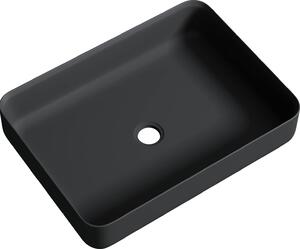 Doporro Lavabo da Appoggio Rettangolare 55x40x13 cm in Marmo Resina Antracite Opaco, Lavandino Bagno senza Foro Rubinetto Colossum812