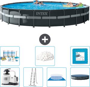 Piscina Intex Round Ultra XTR Frame - 732 x 132 cm - inclusa pompa - scaletta - telo di fondo - confezione di manutenzione della copertura - sfere filtranti - piastrelle per il pavimento