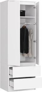 BDW, armadio 2 ante 2 cassetti, 180x60x51 cm, bianco