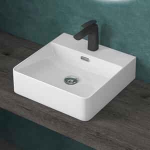 Doporro Lavabo da Appoggio Lavandino Sospeso Bagno Rettangolare 42 cm in Vetroceramica Bianco Lucido con Foro per Rubinetto e Troppopieno - Meissen201