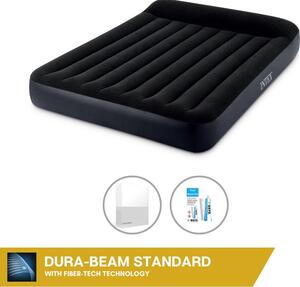 Letto ad aria Intex - 2 persone - 152 x 203 x 25 cm - Nero - Con pompa incorporata + lenzuola bianche + set di riparazione