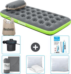 Materasso gonfiabile Bestway - 1 persona - 99 x 188 x 22 cm - grigio/verde - accessori inclusi