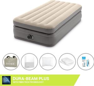 Letto ad aria Intex - 1 persona - 99 x 191 x 51 cm - Grigio - Con pompa incorporata + lenzuola bianche + cuscino + federe Molton 2 in 1 + set di riparazione