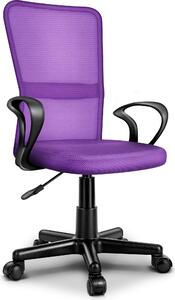 TRESKO sedia da ufficio viola sedia da scrivania girevole, con braccioli e rotelle in plastica, regolabile in altezza in continuo, sedile imbottito, ergonomica