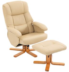 HOMCOM Poltrona relax con poggiapiedi, girevole a 360° con schienale reclinabile e carico 120 kg, beige | Aosom Italy