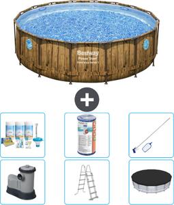 Piscina Bestway Round Power Steel Swim Vista - stampa su legno - 488 x 122 - inclusa pompa - scala - copertura pacchetto manutenzione - filtro - kit pulizia