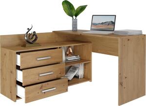 Scrivania angolare BDW, 3 cassetti 2 ripiani, rovere Artisan, 120x7x50 cm