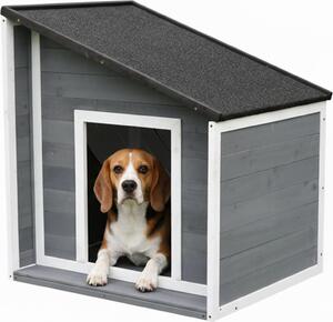Cuccia per cani Relaxdays, in legno, resistente alle intemperie, tetto spiovente ribaltabile, cuccia per cani di piccola taglia, dimensioni: 77x71x58 cm, grigio/bianco